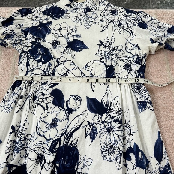 Vintage 70's Floral Blue White Maxi Dress Puff Sleeve Empire Waist Size 4/6 - Picture 4 of 16